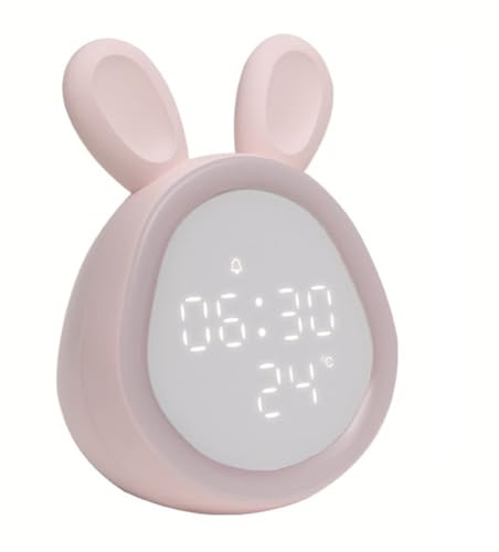 FACAIIO Réveil numérique en forme de lapin pour enfants avec veilleuse, réveil de chevet, batterie rechargeable de 1500 mAh, matériau ABS PC, rose ou blanc