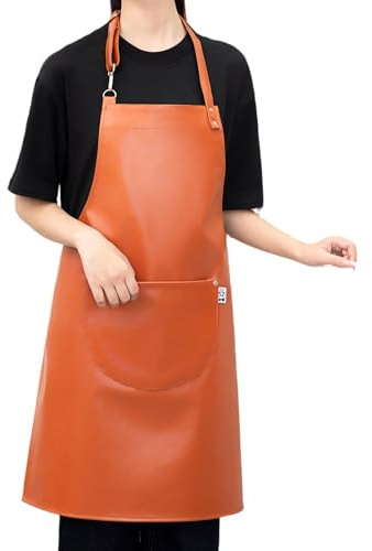 NJIEzhao Tablier en PVC Tablier de cuisine en similicuir (1 pièce), idéal for les serveurs restaurant et café (hommes)(Light brown)
