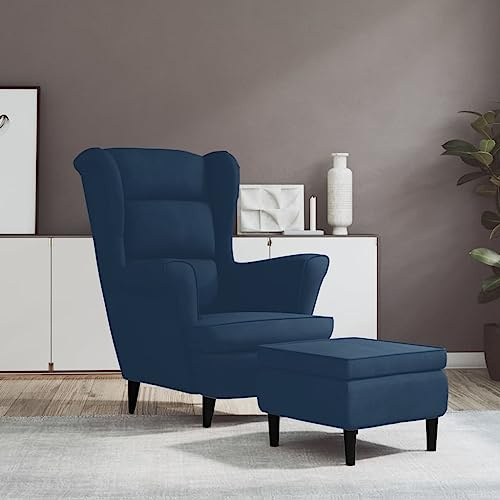 Owoxanthellate Relaxsessel mit Hocker Blau Samt 78x90x96 cm Recamiere mit Holzbeinen Komfortable Ohrensessel für Wohnzimmer Schlafzimmer Büro