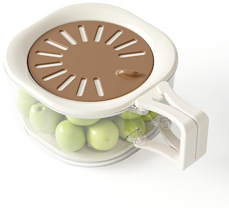 Fruit Vegetable Washing Bowl with Strainer, Multifunctional Produce Washer, Berry Container, Lettuce Keeper for Fridge Refrigerator Organization, Portable Strainers and Colander for Kitchen (Brown)
