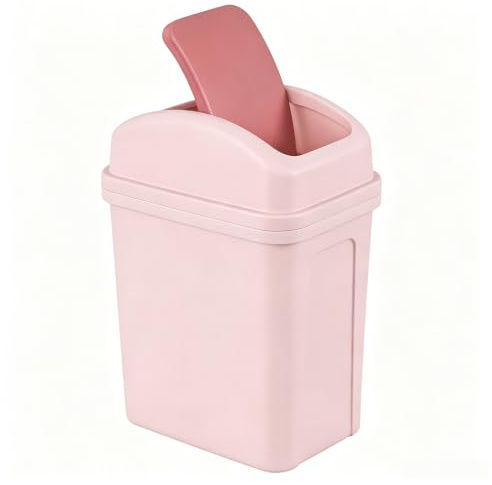 Lesbye 7 Litre Plastic Flip Top Waste Bin, Pink Rubbish Waste Paper Recycling Trash Can, Swing Bin for Home Kitchen Office