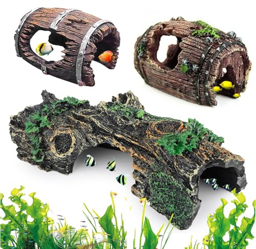 QingWing 3 PCE Décoration Aquarium Cachette Aquarium Tronc d'arbre Creux | Décoration de Trou d'arbre d'aquarium, pour Petites Crevettes, Poissons et Animaux Aquatiques
