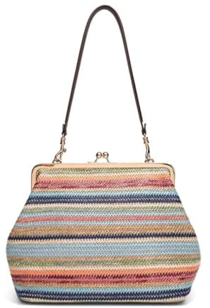 Kiss-lock Bag for Women Large Straw Purse Retro Top Handle Handbag Kiss Clasp Shoulder Bag Tote Purse Satchel