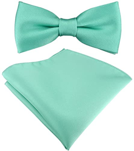 TigerTie - Set Kleinkinder Baby Fliege in grün mint einfarbig mit Gummizug 29 bis 40 cm Halsumfang verstellbar + Einstecktuch + Aufbewahrungsbox
