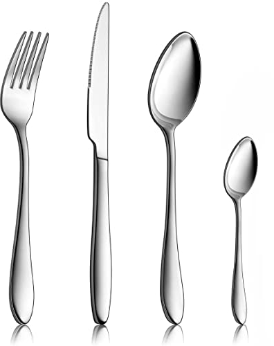 HaWare Cutlery Set, Stainless Steel 24 Piece Flatware Silverware Include Fork Spoon Knife, Service for 6, Ideal for Home/Camping/Party, Mirror Polished & Dishwasher Safe - (Elegant Oval Design)