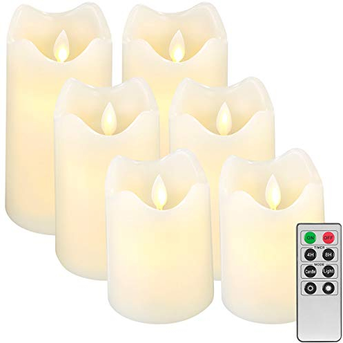 Britesta LED-Kerze Echtwachs: 6er-Set dimmbare LED-Echtwachskerzen, bewegliche Flamme, Fernbedienung (Wachskerze mit Timer, Stabkerzen, Flammenlose)