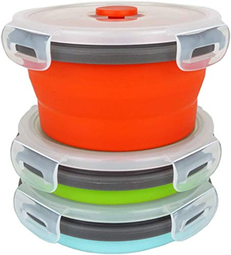 DUBENS 3 Stück Silikon Faltbare Frischhaltedosen Lunchbox, Bento, für Lebensmittel Aufbewahren, Einfrieren und Erwärmen, Mikrowellen, Spülmaschinen, Gefrierschrank, Ofenfest, 350ML (Rund)