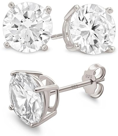 KEZEF Pendientes de tuerca de plata de ley con circonita cúbica para mujeres y hombres, aretes de plata S925 aretes de plata con circonita cúbica - 3 mm - 9 mm, 6 mm, Circonita cúbica