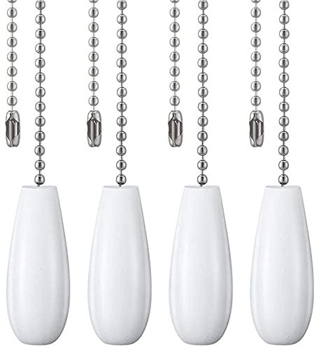 Akahttbn Ceiling Fan Chain Pulls Decorative Extension 12 Inches White Color Wooden Fan Pulls Set Ornaments for Ceiling Light Lamp 4 Pcs －Nickel
