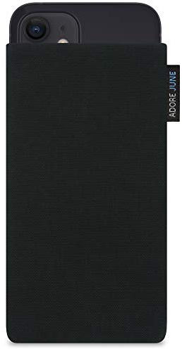 Adore June Classic Schwarz Tasche kompatibel mit iPhone 13 mini/iPhone 12 mini Handytasche aus widerstandsfähigem Cordura Stoff mit Display Reinigungs-Effekt, Made in Europe