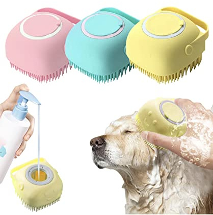 Haustier-Badebürste, Waschbürste, Pflegebürste mit Shampoo-Aufbewahrung, Massagebürste für Hunde und Katzen, Duschpflege