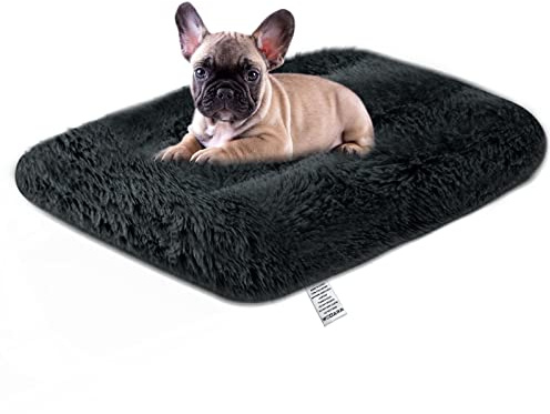 Moistu Dog Bed Crate Mattress - 24 Inch Fluffy Anti Anxiety Calming Pet Bed cushion - Washable Soft Plush Comfy Puppy Beds Padded Cat Mat Non Slip Bottom for Small Dogs Pet, Dark Grey
