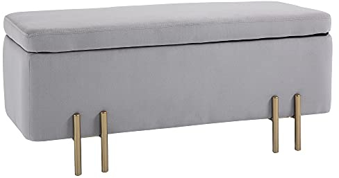 HOMCOM Sitzbank mit Stauraum Polsterbank mit Samtoptik, Sitztruhe mit Metallbeine, Truhenbank für Wohnzimmer Schlafzimmer Flur 100 x 40 x 42 cm, Hellgrau