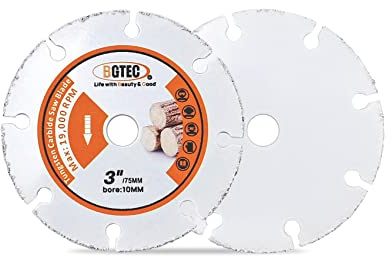 BGTEC Hartmetall Trennscheibe für Holz - 2 Stück 75mm Sägeblatt für Holz mit 10mm Bohrung für Holzplatten, Gipsplatten, Gummirohre, Kunststoff