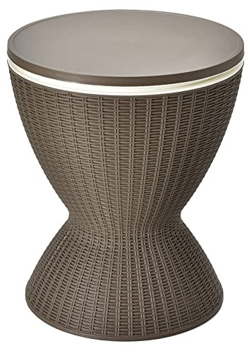 GiantexUK Ice Bucket Table, 30L Height Adjustable Beer Cooler with Drainage Plug, Rattan Style Patio Cool Bar Table for Deck, Pool and Party (Brown)