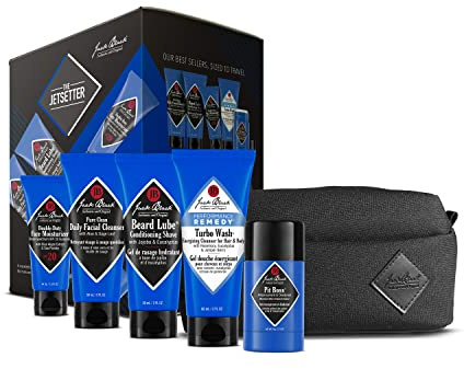 Jack Black Jetsetter Travel Size Skin Care Set for Men with Luxe Travel Bag