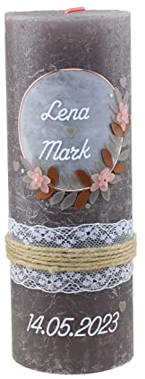 Cerziies® Hochzeitskerze Lena und Mark mit Namen und Datum, individuell und handverziert 1675