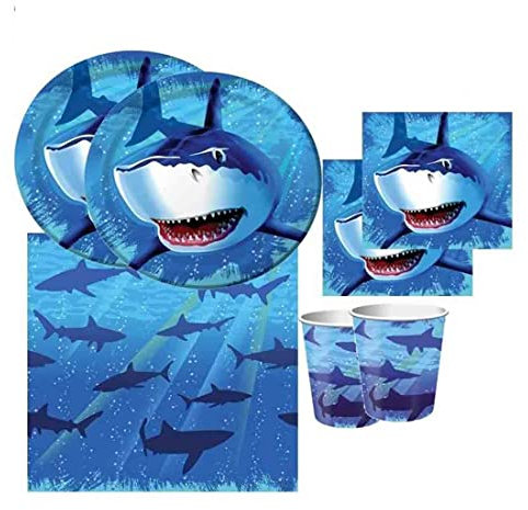 Kit n.16 Squali Shark Splash coordinato festa compleanno per 32 persone stoviglie ideali per feste a tema compleanno bambini mare oceano animali marini