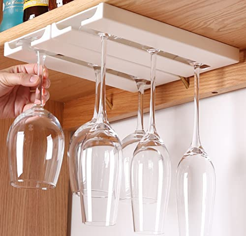 runruii Wine Glass Holder Under Shelf Cabinet Wine Glass Rack Plastic Stemware Rack Glassware Drying Storage Hanger for Kitchen,Bar and Restaurant (White-2Pack)