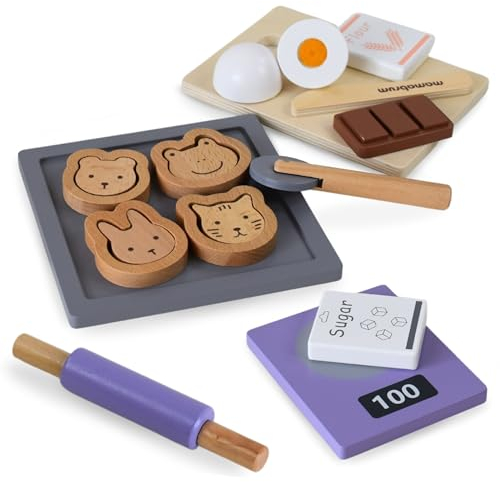 Mamabrum Jouet en Bois Ensemble de Cuisson à Biscuits pour Enfants, Nourriture de Jeu, Accessoires de Cuisine Jouets, Petit Chef, équipement de Cuisine pour Enfants, Biscuits