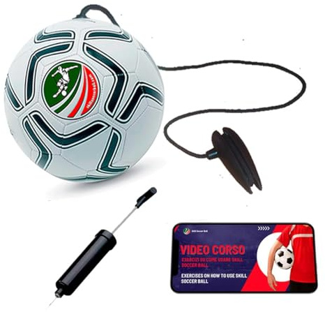 Skill Soccer Ball (Size 3, pallone da allenamento con corda, accessoriato di pompa per il gonfiaggio e video corsi. Qualità professionale.