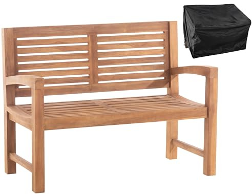 CLP Teakbank 120 cm Mit Abdeckhaube I Teakbank Mit Passender Schutzhülle I Holzbank In Verschiedenen Variationen Inklusive Abdeckung Set-Inhalt Halden