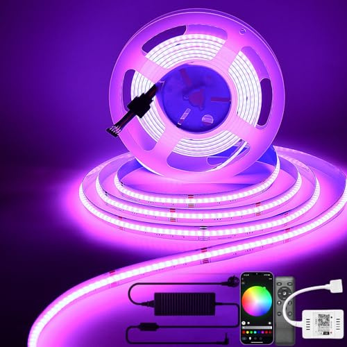 RGB Cob Led Strip 10m, Wlan Cob RGB LED Streifen Alexa mit Fernbedienung, 576 Leds/M, led Lichtband LED Selbstklebend Lichtleiste 24V Kompatibel mit Alexa Google Home