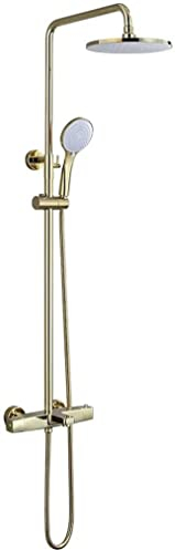 ASerZenith Duschsystem, thermostatisches goldenes Luxus-Duscharmaturen-Set, Messing-Umstellmischer, Wasserfall-Regendusche mit 10-Zoll-Regenduschkopf und Handbrause, Wand-Duschset, C