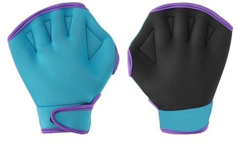 PATIKIL Webbed Swimming Gloves, 1 Pair Swim Gloves Aquatic Fitness Water Resistance Aerobics Gloves for Women and Men Swimming Diving, Blue/Purple, S
