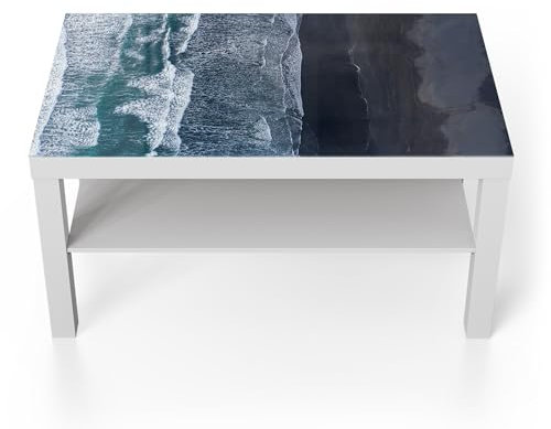 DEQORI Glastisch | weiß groß 90x50 cm | Motiv Meereskontraste | ausgefallener Beistelltisch aus Glas | Hochglanz Couchtisch fürs Wohnzimmer | moderner Couch Tisch mit Design