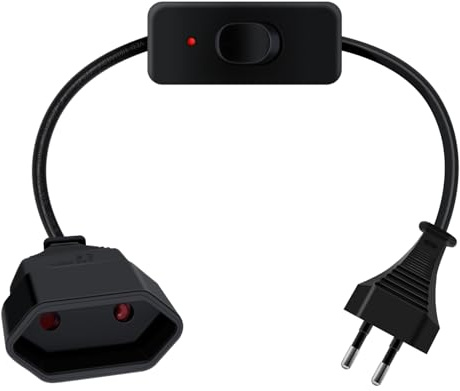 HuaLiSiJi Euro Verlängerung mit Schalter 2,5A 250V Verlängerungskabel Eurostecker mit Schalter 2x0.75 mm² Schalter mit LED, für Haushaltsgeräte TV PC Lampe Monitor (Schwarz, 0.5 m)