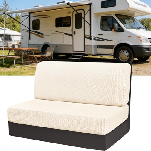 Eysbiy Wohnmobil Sitzbezüge – 2 Stück (1 Set) Camper Kissenbezüge für Sitzgruppe, Stretchbezug für Wohnwagen Sitzbank, waschbare Schonbezüge für Reisemobil Sofa, Polsterbezüge für Wohnwagen (Beige)