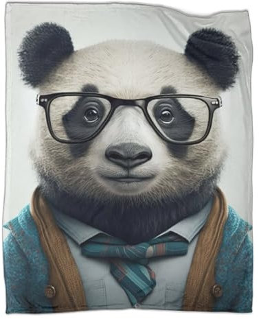 Fleecedecke mit Hipster-Panda in Kleidung, 1 Überwurf, groß, flauschig, weich, warm, leicht, 3D-Bedruckte Flanelldecke, Tagesdecke für Bett, Sofa, 127 x 152 cm