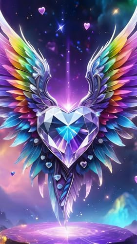 ARTGOTO Diamond Painting Erwachsene 40x70cm Herz mit Engelsflügeln | 5D Diamant Painting Set Eckige Quadratische Steine Groß XXL, DIY Wandbild mit 2 Werkzeugsets für Wohnzimmer Deko
