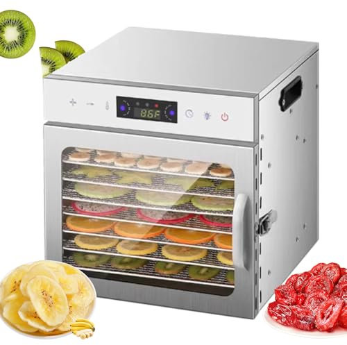 Déshydrateur alimentaire, plateaux en acier inoxydable, machine de séchage frais pour viande, fruits, avec minuterie numérique et contrôle de la température, incluse livre de recettes,8-Trays