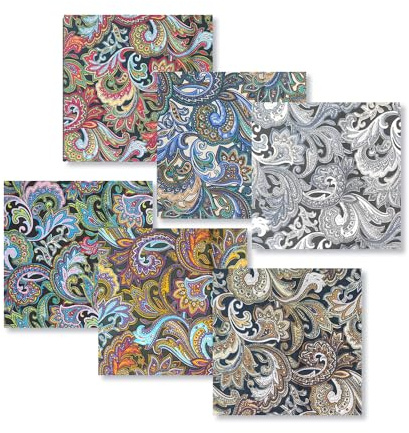 Fat Quarters tygpaket 6 st, cashew blomma kalikotyger 50 x 40 cm, etniskt indiskt afrikanskt material vintage sömnad tyg för hantverk quiltning lappverk gör-det-själv handgjord scrapbooking