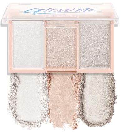 Boobeen 3 Color Highlighter Paleta de Maquillaje Cara Polvo Maquillaje Cuerpo Highlight Iluminador Resistente al agua y de larga duración para un look de maquillaje natural brillante