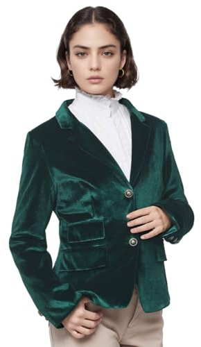 COSDREAMER Vintage sammetsjacka dam V-ringad smal passform slits blazer långa ärmar uppklädd kappa retro vardaglig kostym, gRÖN, M