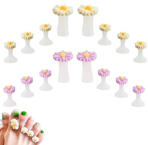 Zehentrenner Silikon 16 Stücke Gel Zehenspreizer Werkzeug Zubehör Blumen Muster Wiederverwendbar für Nagellack Maniküre Pediküre Herren Damen Salon Zuhause Weiß Lila