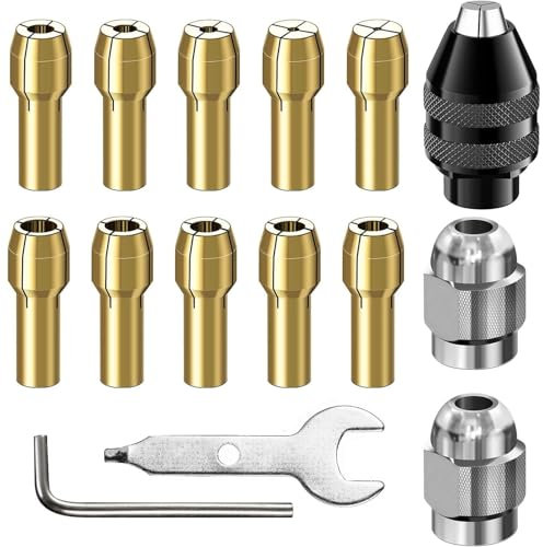 15 PCS 4486 Multi Chuck Set Compatible with Dr-emel, 0.8-3.2mm Replacement Keyless Drill Chuck Bit, Shank Replacement 4485 Brass Collet Metal Nut Rotary Tool Accessory 3000 4000 7700 8200