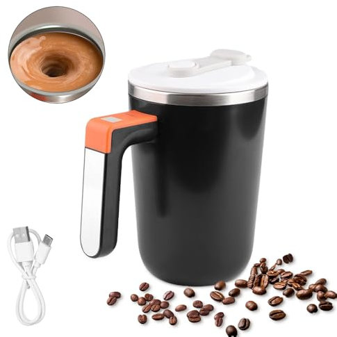 YIWEOG Taza autoagitadora de 300 ml Taza mezcladora de café magnética con tapa Revestimiento de acero inoxidable 304 recargable Taza mezcladora eléctrica impermeable para café, té, leche y coco para