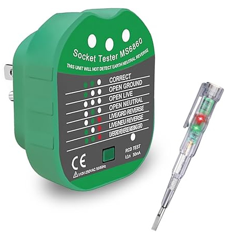 Socket Tester, UK 220V-250V Electric Plug Tester with LED Indicators for Power Socket Wiring Detection, RCD Test