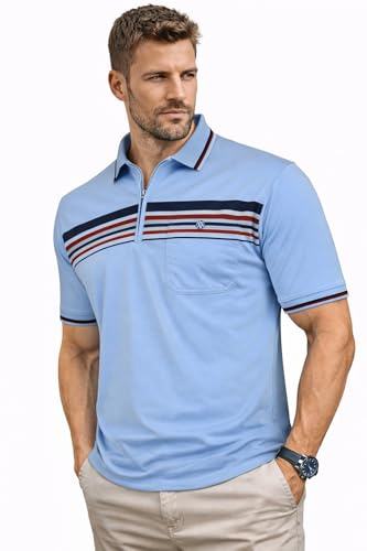 Soltice Herren Kurzarm Poloshirt, Polohemd Kragen, Gestreifte Blousonshirt mit Brusttasche aus Baumwoll-Mix (M bis 3XL)