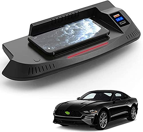 Car Wireless Charger for Mustang 2021 2020 2019 2018 2017 2016 2015 with QC3.0 Two USB Port 15W Qi Wireless Fast 3 Coil Charger Center Console Accessory Panel