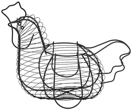 siduytin Cesta para huevos de Para gallina de 26 cm, con forma de Para gallina, de hierro negro, para encimeras de cocina, A