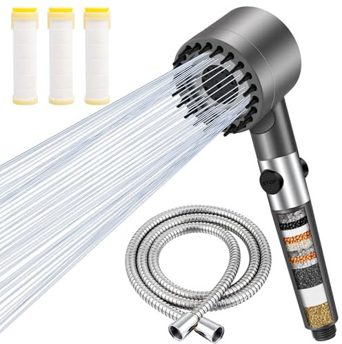 Soffione Doccia con Filtro, Doccino per Doccia con 1.5M Tubo Anticalcare Doccetta 3 + 1 Tipi di Getti alta Pressione Shower Head Risparmio Idrico
