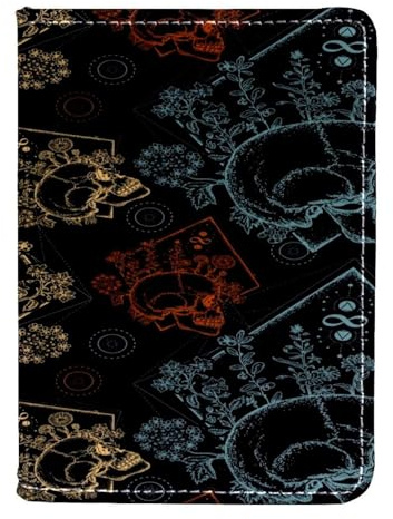 VAPOKF Reisepasshülle aus Leder mit Gravur Human Skull Flowers, 11,5 x 16,5 cm, multi, 11.5x16.5cm/4.5x6.5 in, Vintage
