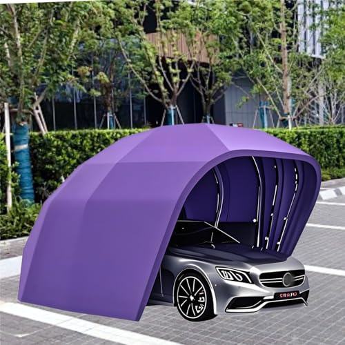Mofgoe Cochera de Acero Inoxidable de 5.5 x 2.5 x 2.3 m, semiautomática, Impermeable, Resistente al Viento y a la Nieve, Plegable y Resistente para Patio, jardín y Esta,Púrpura