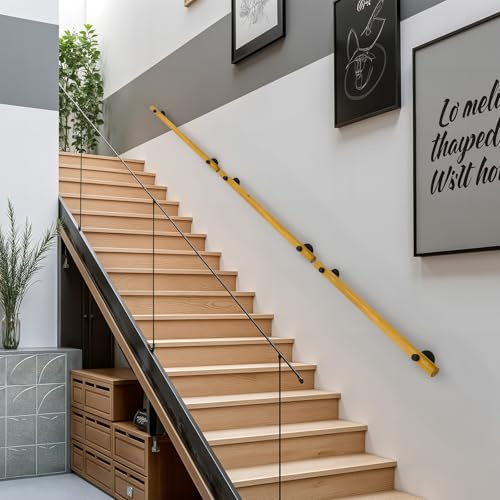 INMOZATA Wooden Stair Handrails,Non-Slip Banister with Brackets,Wall Mounted Hand Rails Stairs for The Elderly,for Home/Hospitals/Bathroom (Teak Colour,200cm)