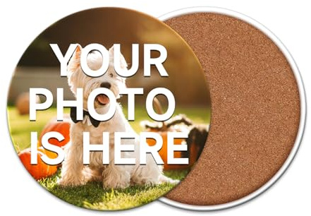 Personalisierte Untersetzer mit Foto, Personalisierbare Keramik-Untersetzer-Sets mit Korkunterlage, hitzebeständige Tassenunterlage für Couchtisch, Hochzeit, Bar, Büro (Runden, 2 Stck)